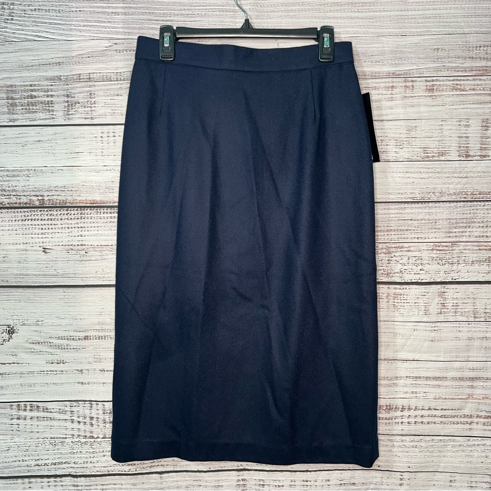 VTG Koret 30" Waist Skirt Union Made 100% Wool Navy Blue Midi Career